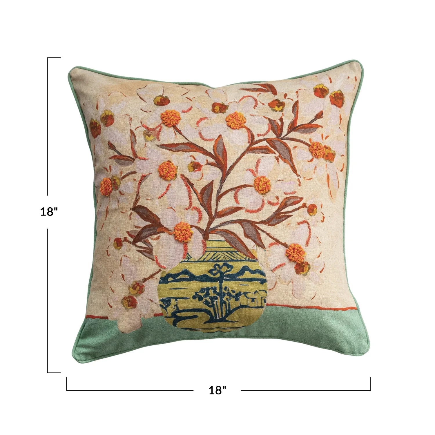 18" Square Cotton Blend Pillow w/ Flower Vase - Image 2