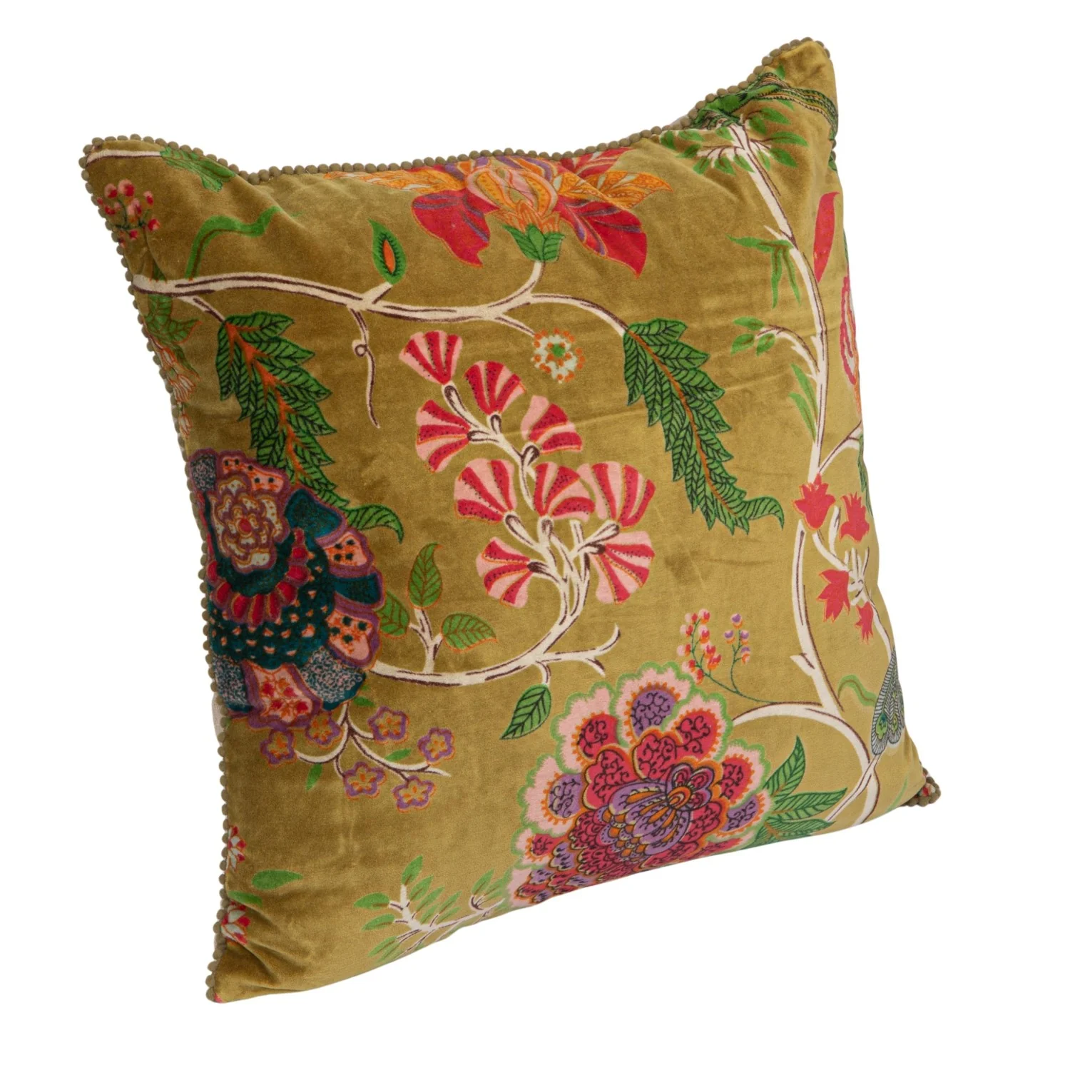 20” Sq Cotton Velvet Blend Pillow with Flowers - Image 4