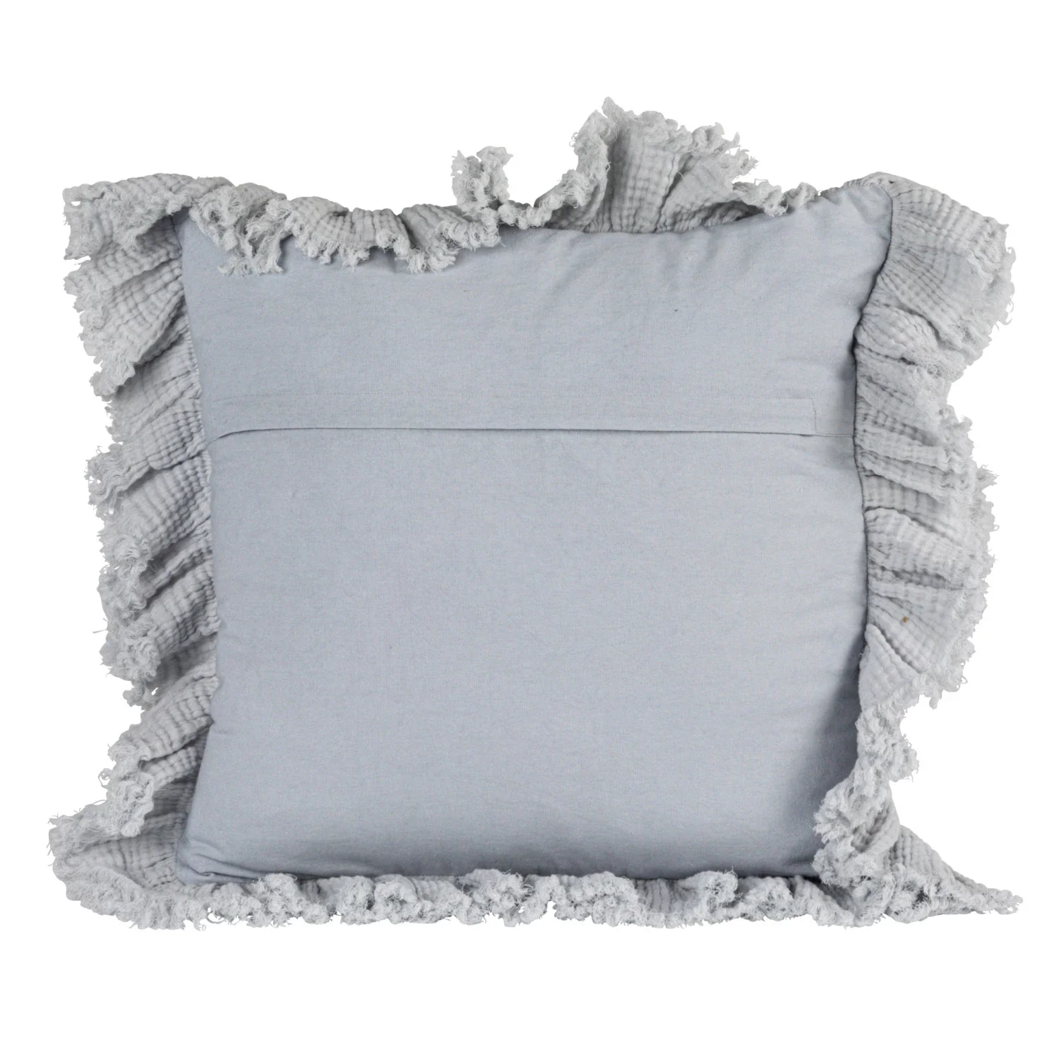 20" Square Cotton Pillow w/ Ruffled Trim, Light Blue - Image 2