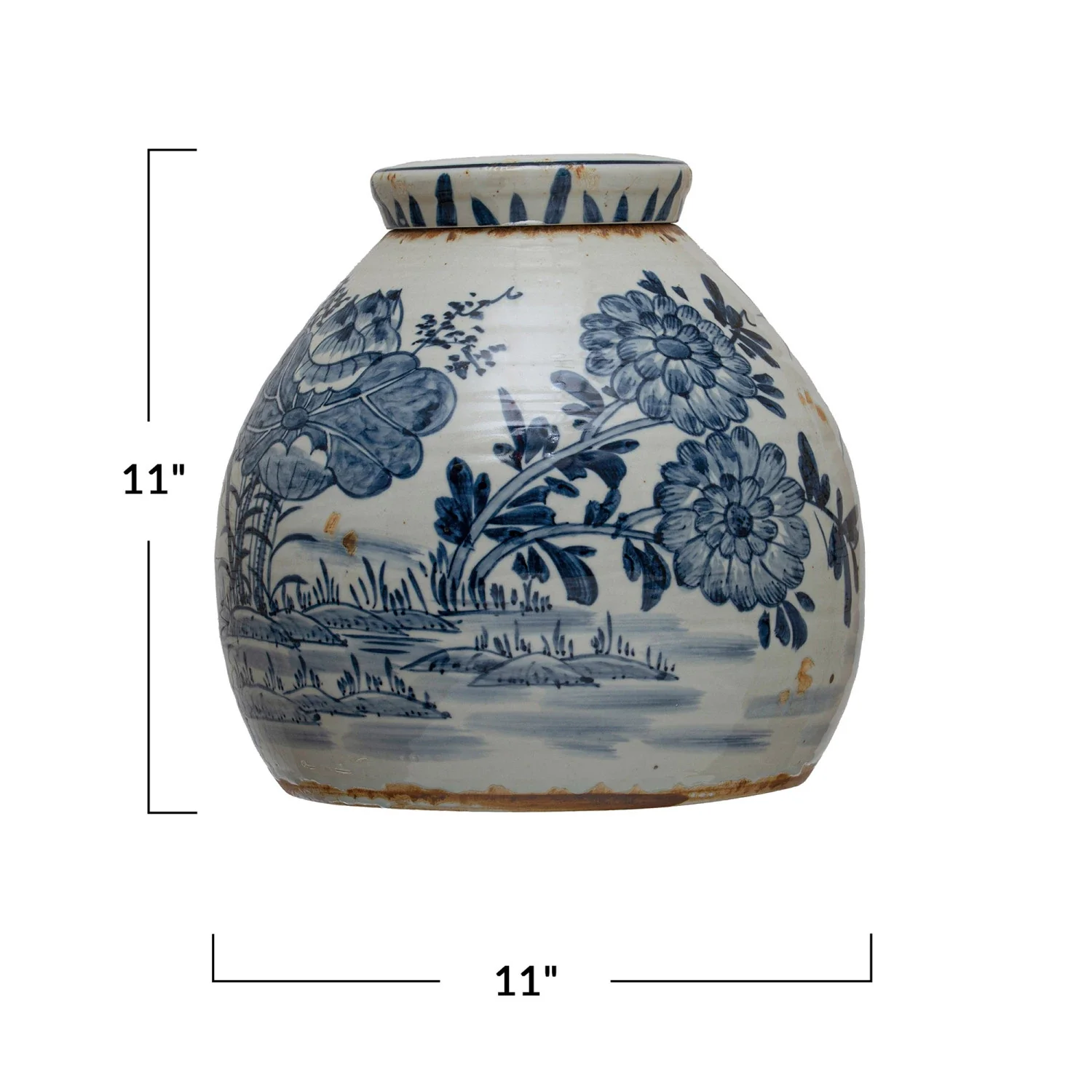 Blue Decorative Stoneware Ginger Jar - Image 2