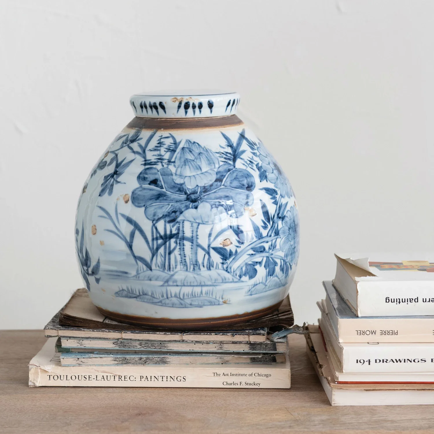 Blue Decorative Stoneware Ginger Jar - Image 3