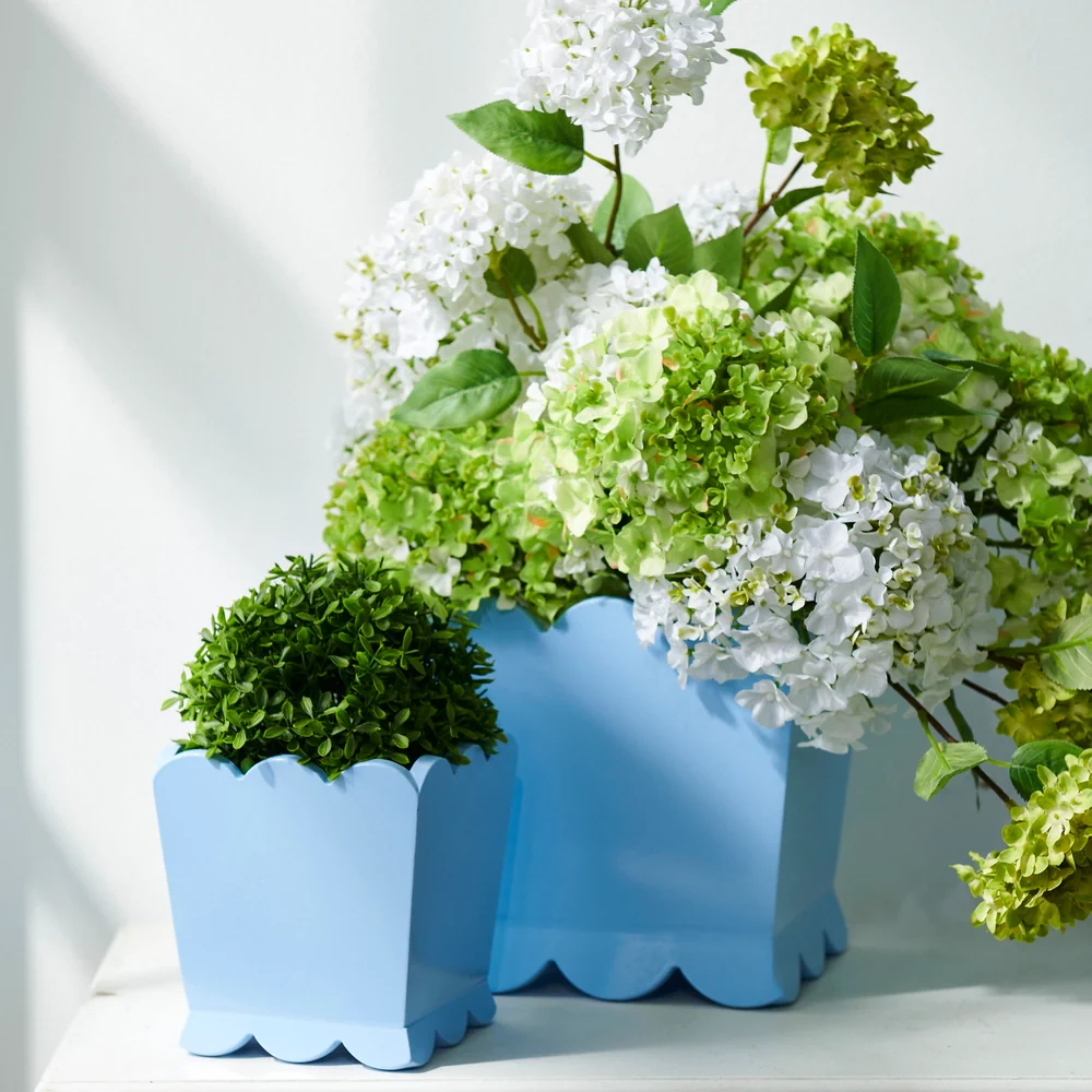 Blue Scalloped Planters, 2 Sizes - Image 2