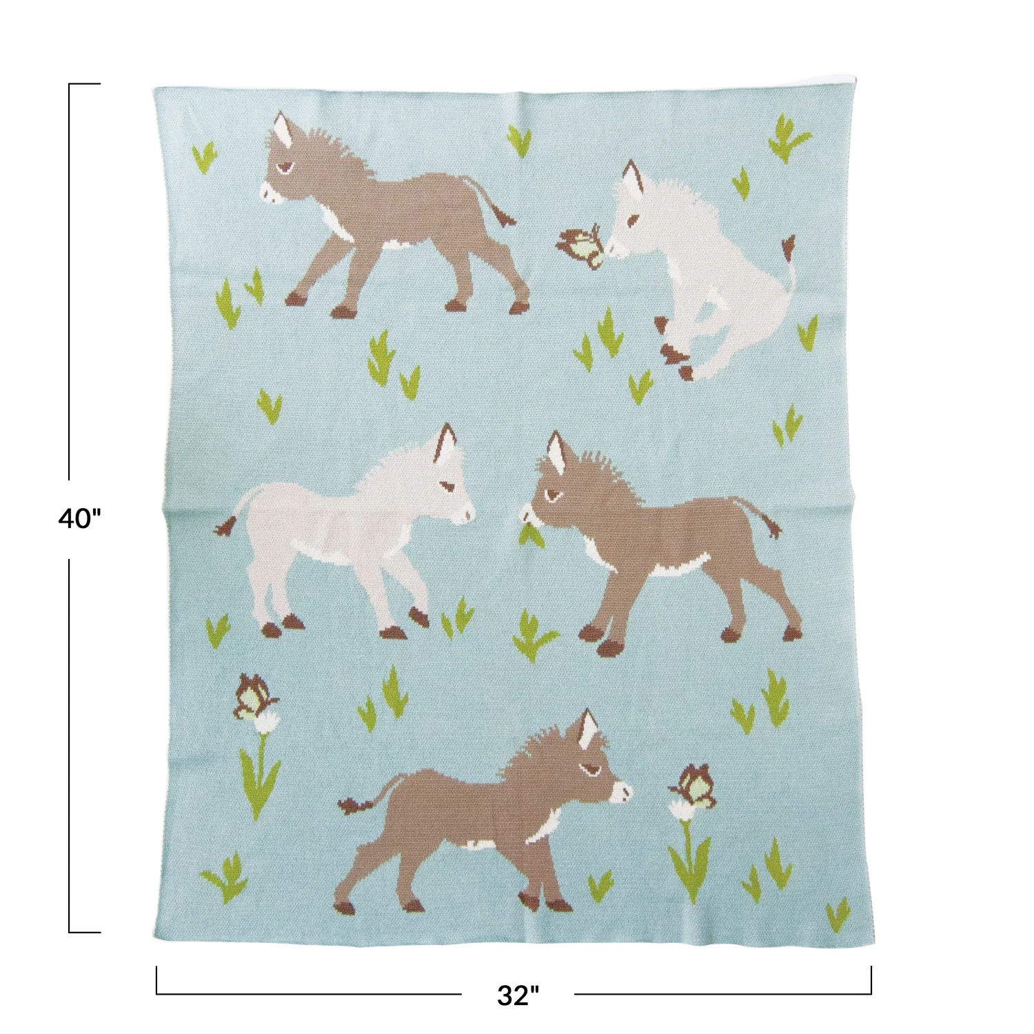 Cotton Knit Baby Blanket w/ Donkeys & Flowers - Image 2