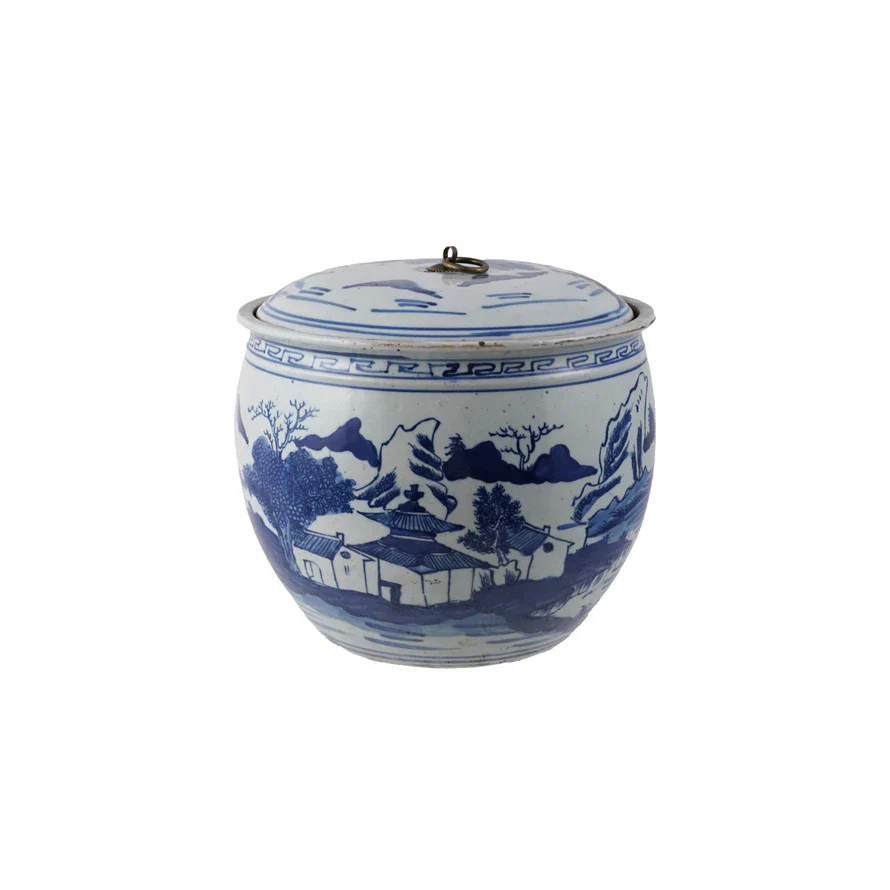 Blue Decorative Hand Painted Ginger Jar w/ Landscape