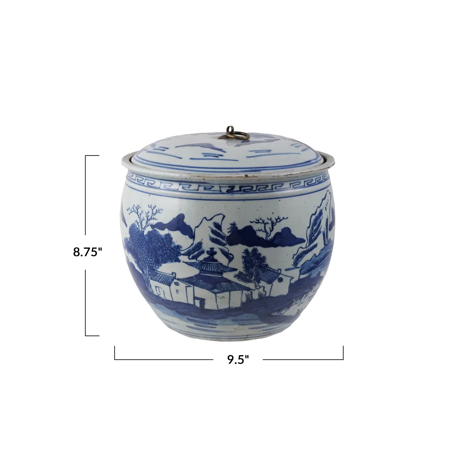 Blue Decorative Hand Painted Ginger Jar w/ Landscape - Image 2