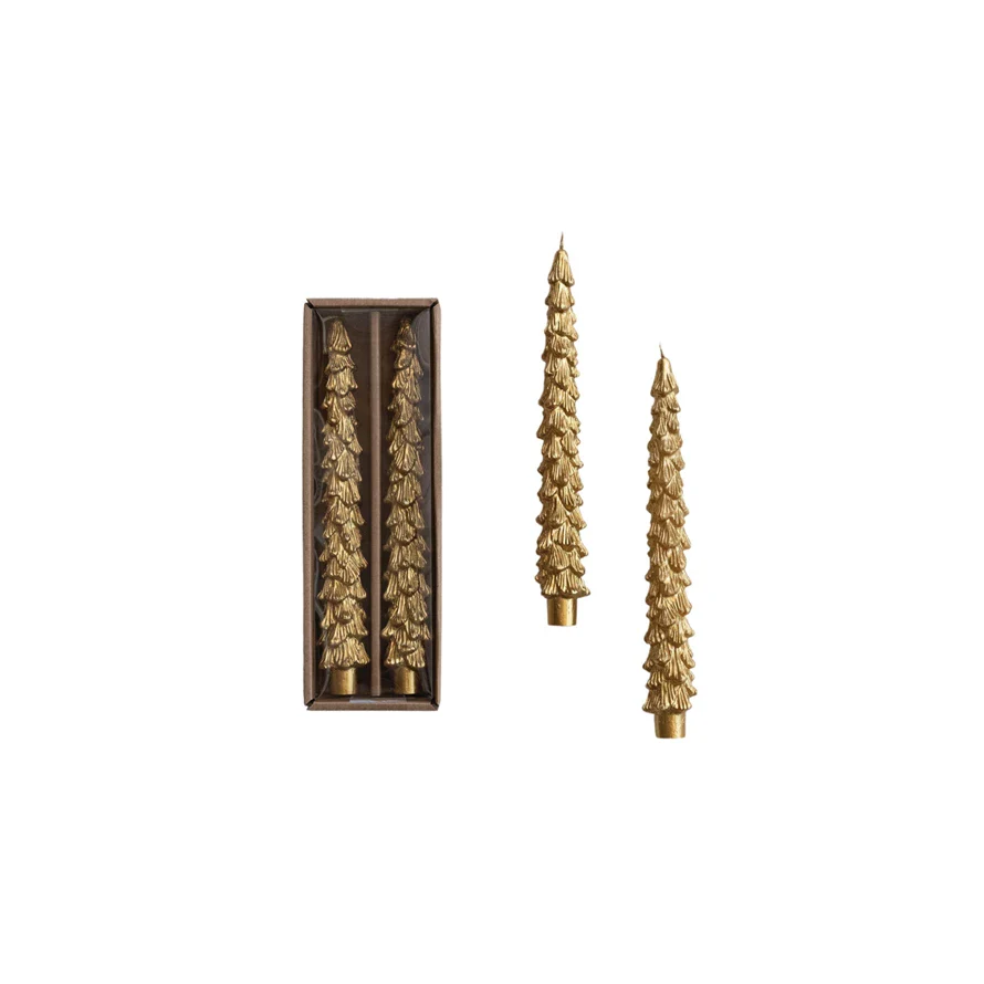 Gold Tree Shaped Taper Candle, 10"