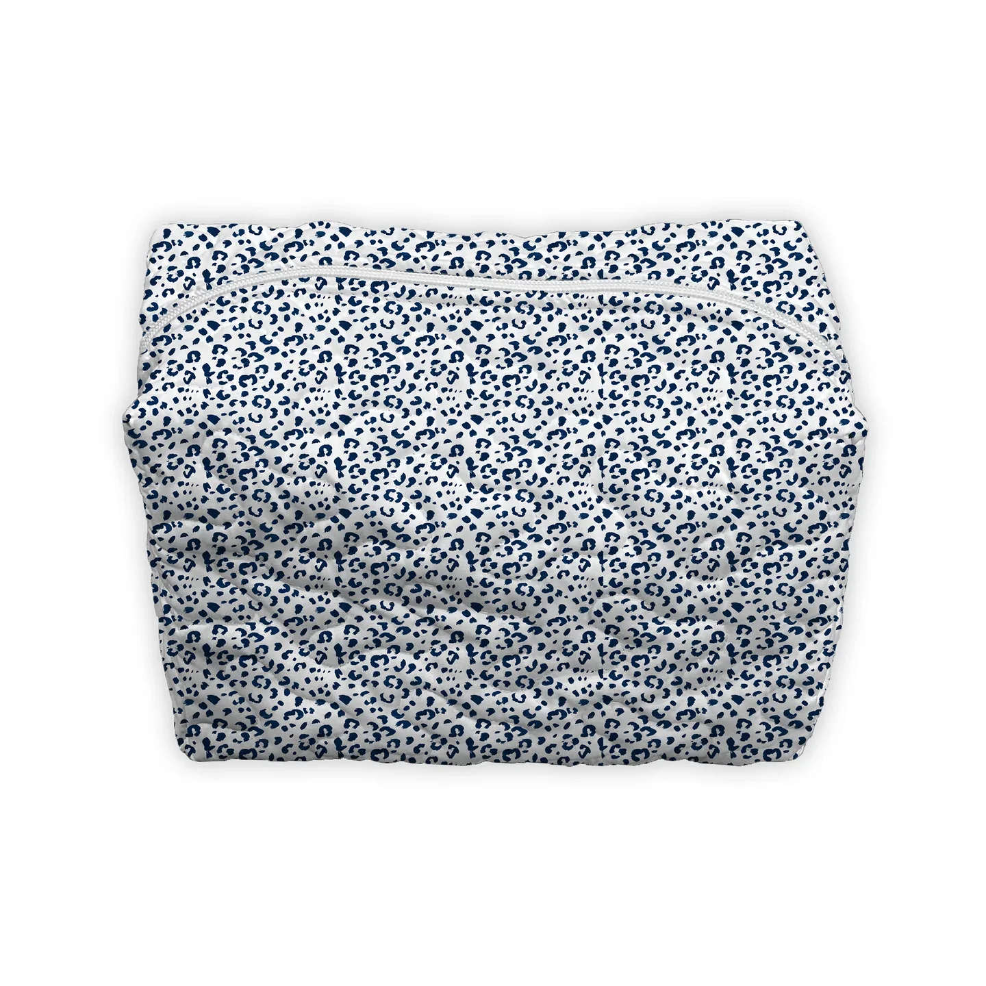 Leopard Print Navy Quilted Large Makeup Bag