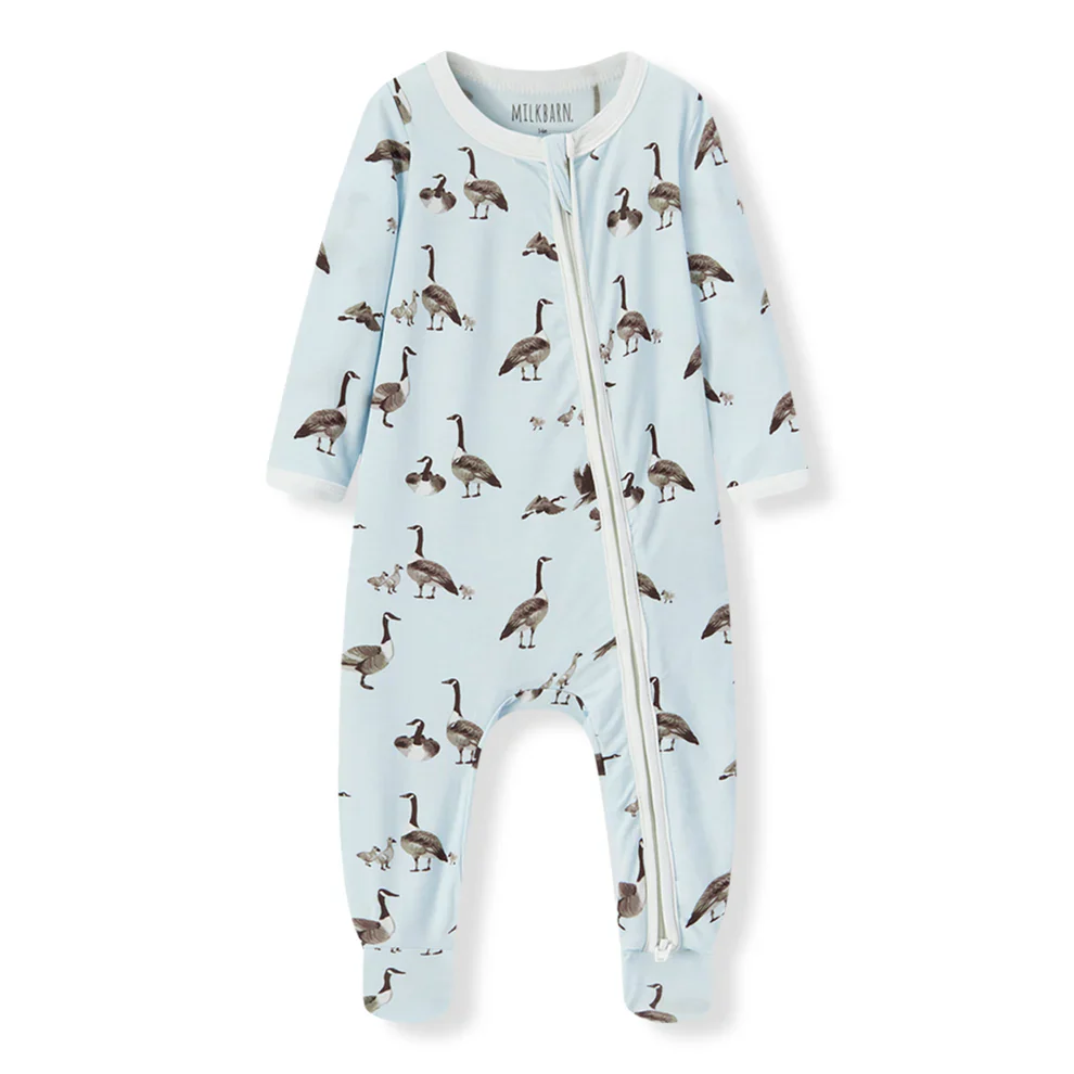 Milkbarn Zipper Footed Romper Goose