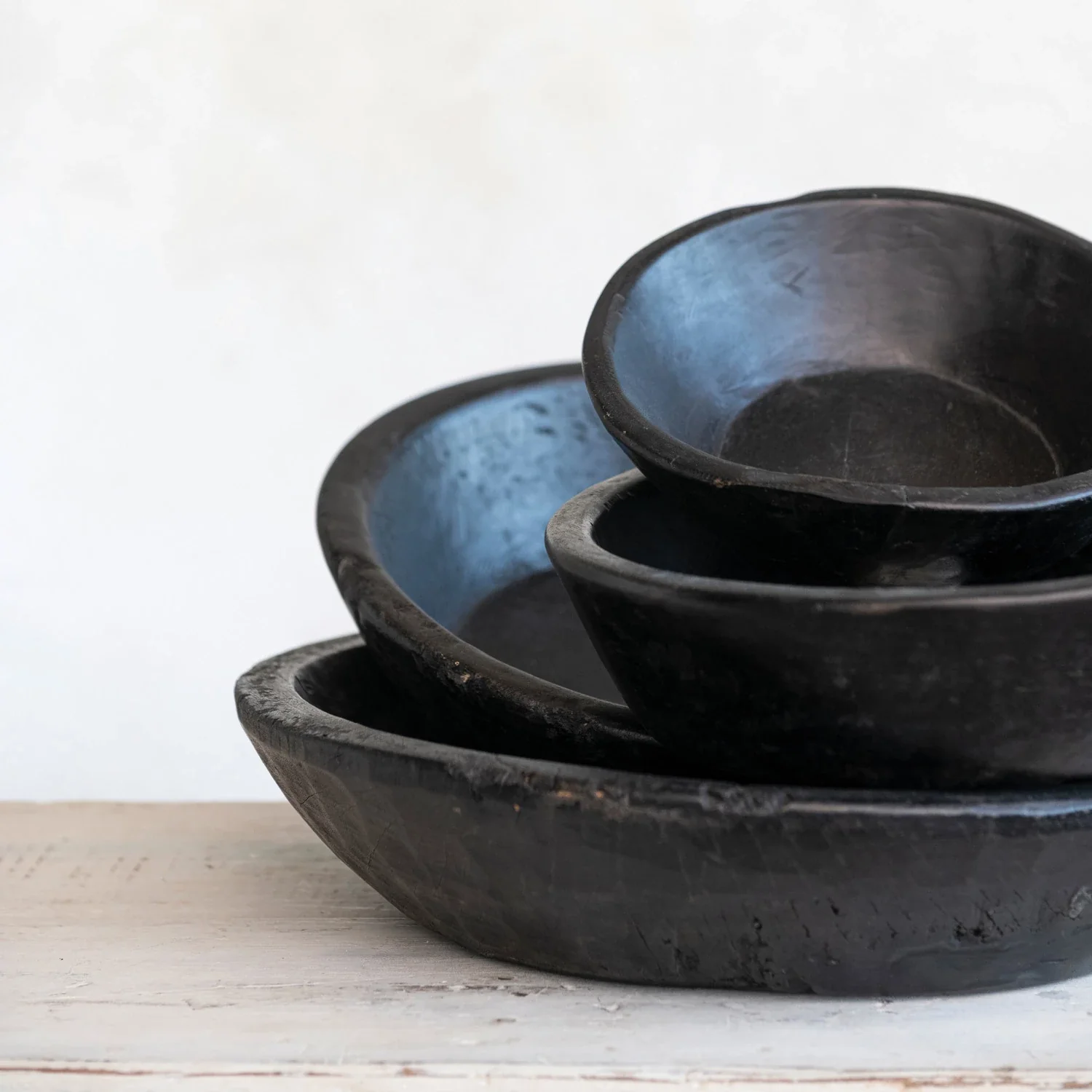 Round Decor Wood Bowls, Black - Assorted Sizes - Image 3